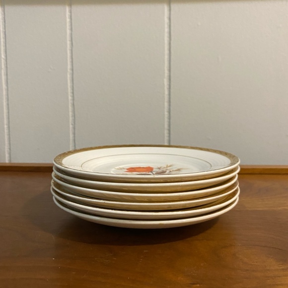 American Limoges Triumph Vermillion Rose Bread Plates 22-k Gold Set of 6 - Picture 3 of 5